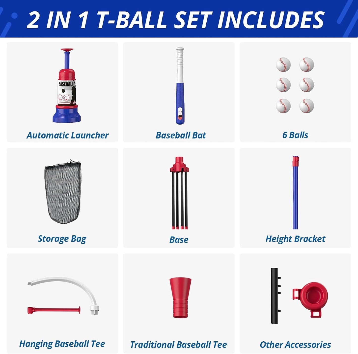 HYES 3-in-1 Kids Baseball Training Set – Auto Pitching Machine, Tee Ball & Hanging Practice Kit