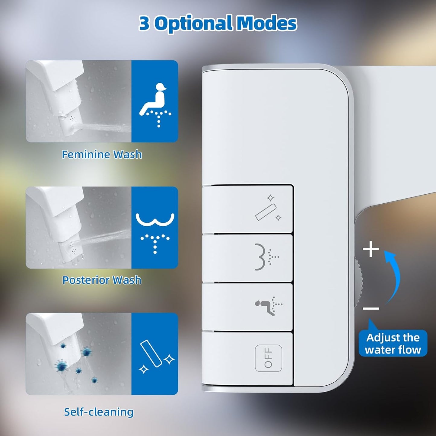 Hibbent Non-Electric Bidet Toilet Attachment – Dual Nozzle Fresh Water Bidet for Rear & Feminine Wash, Adjustable Water Pressure Control, Self-Cleaning Sprayer, Easy Install, White