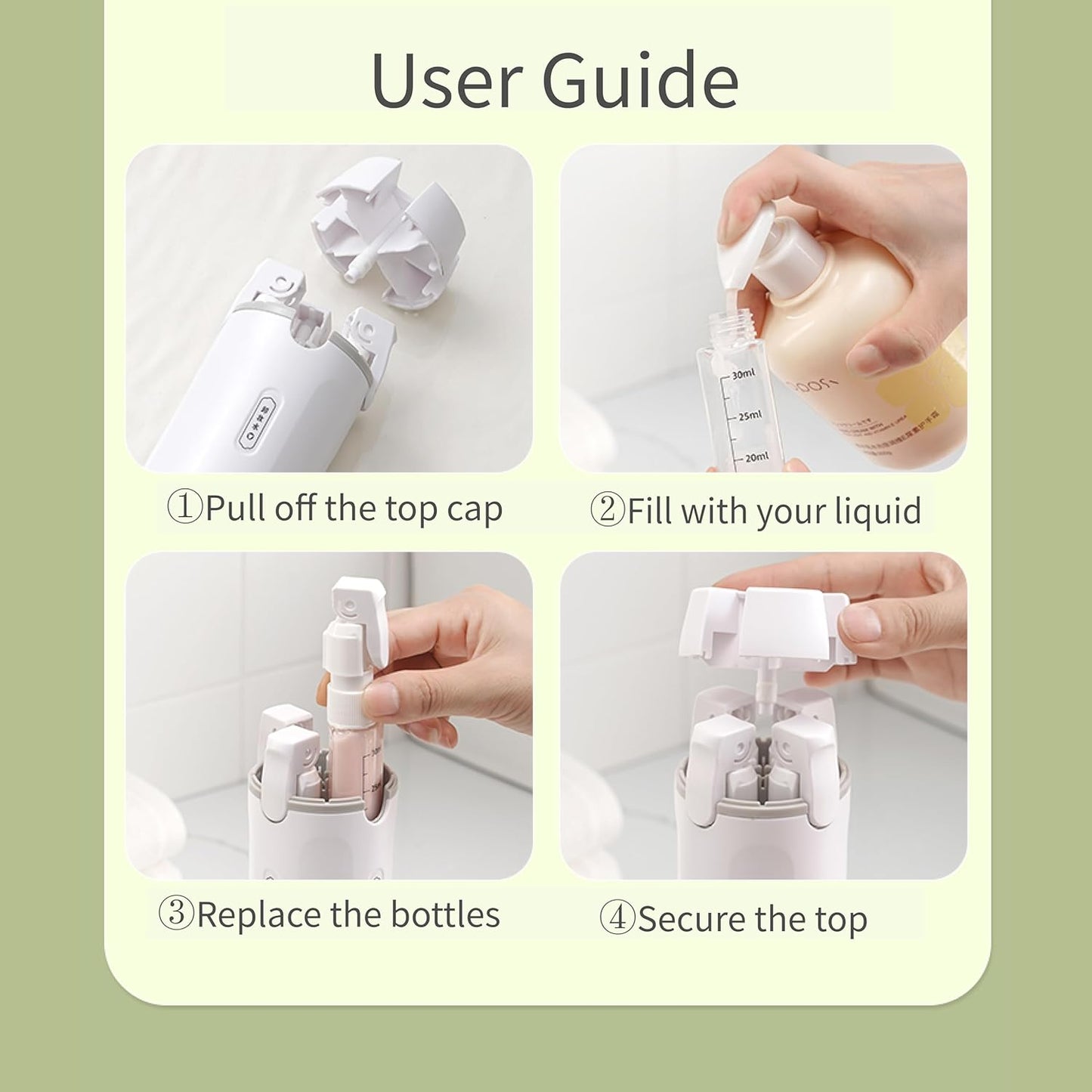 4-in-1 Travel Pump Bottle,Cosmetic Container/Dispenser for Travel(Key Lime