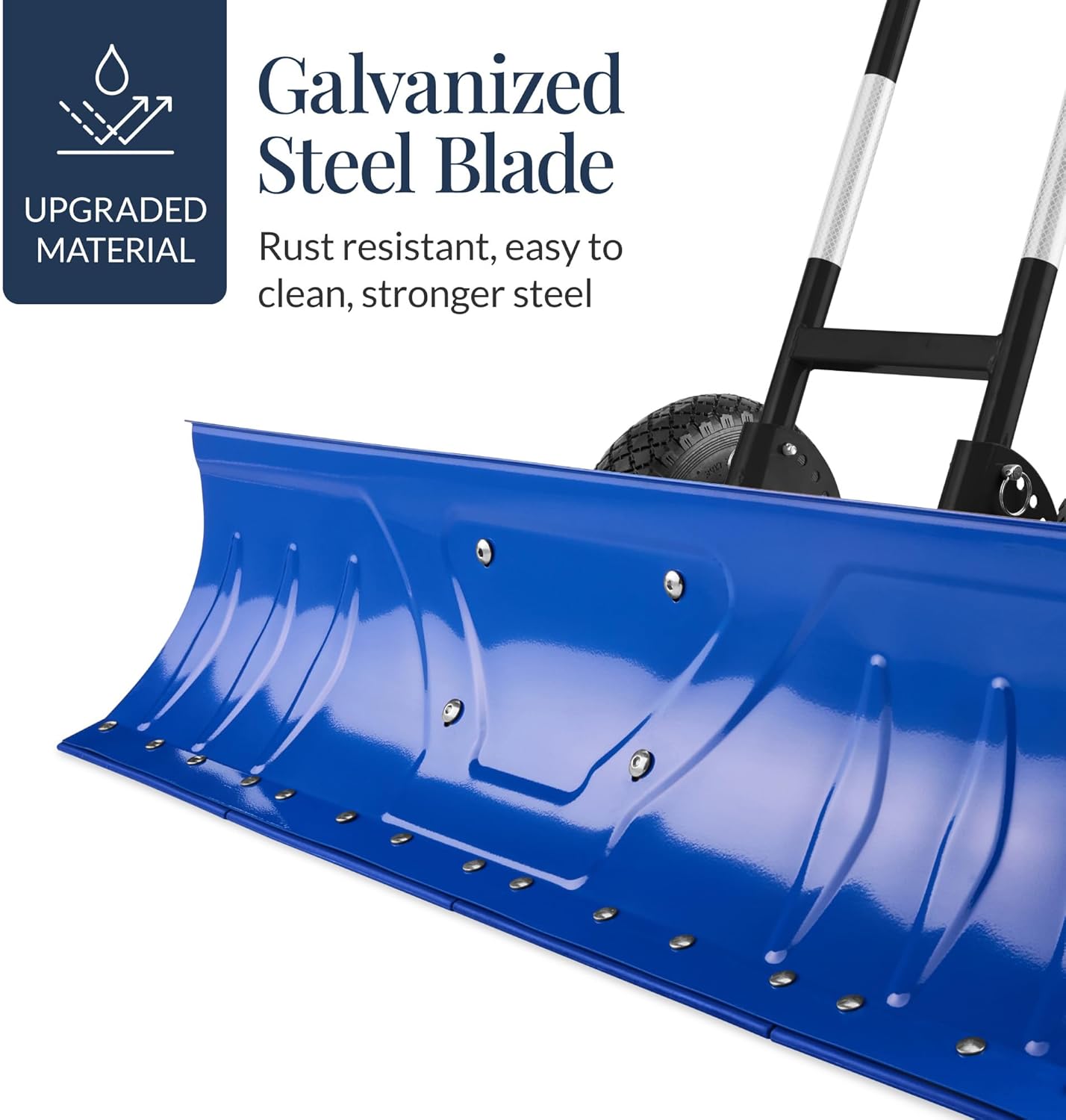 Best Choice Products 36" Heavy-Duty 2-Wheel Snow Pusher with Galvanized Blade – Adjustable Handle & Blade Angle for Easy Snow Removal (Blue)