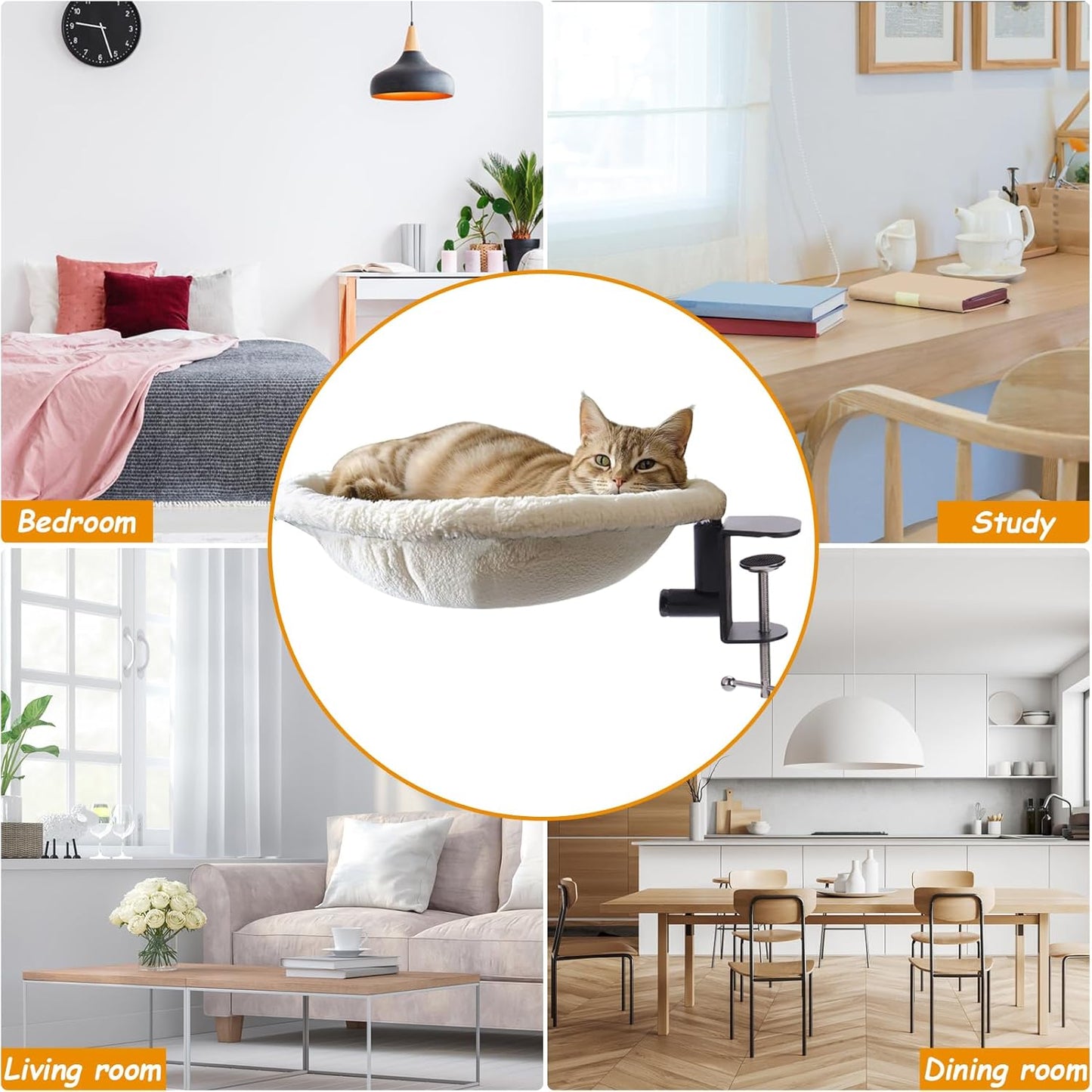Cat Desk Bed – Round Desktop Cat Perch with Clamp, Hammock Nest for Office & Home (Up to 50 lbs)