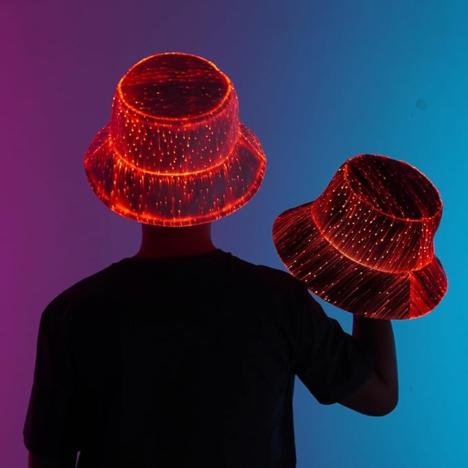 LumaPulse LED Fiber Optic Party Hat – USB Rechargeable Light-Up Cap with 7 Colors, 11 Lighting Modes & Soft Cotton Lining