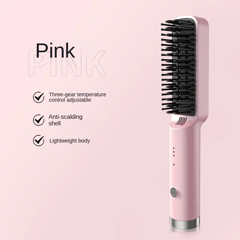 Portable cordless mini hair straightening comb