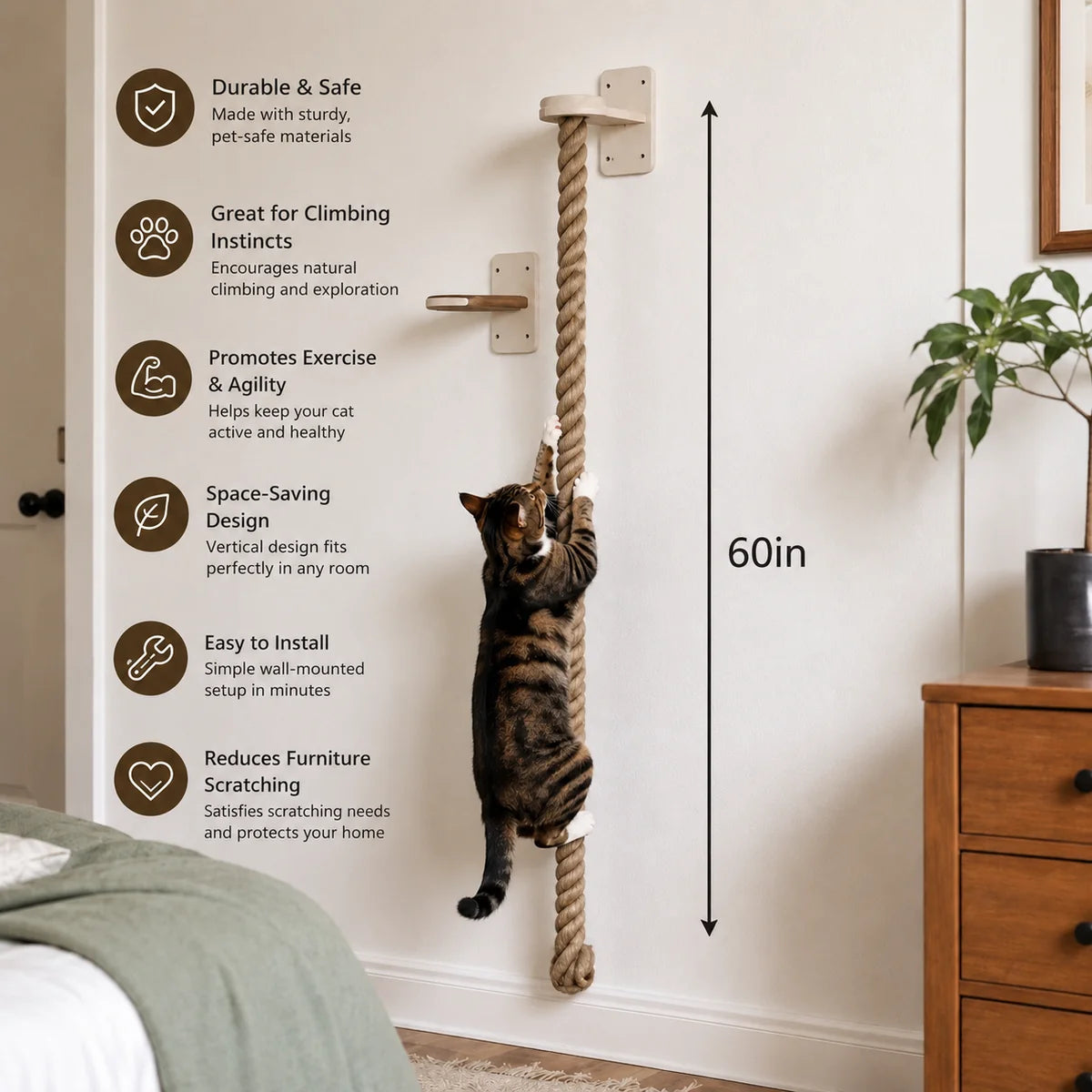 ClawClimb Wall-Mounted Cat Rope Tower