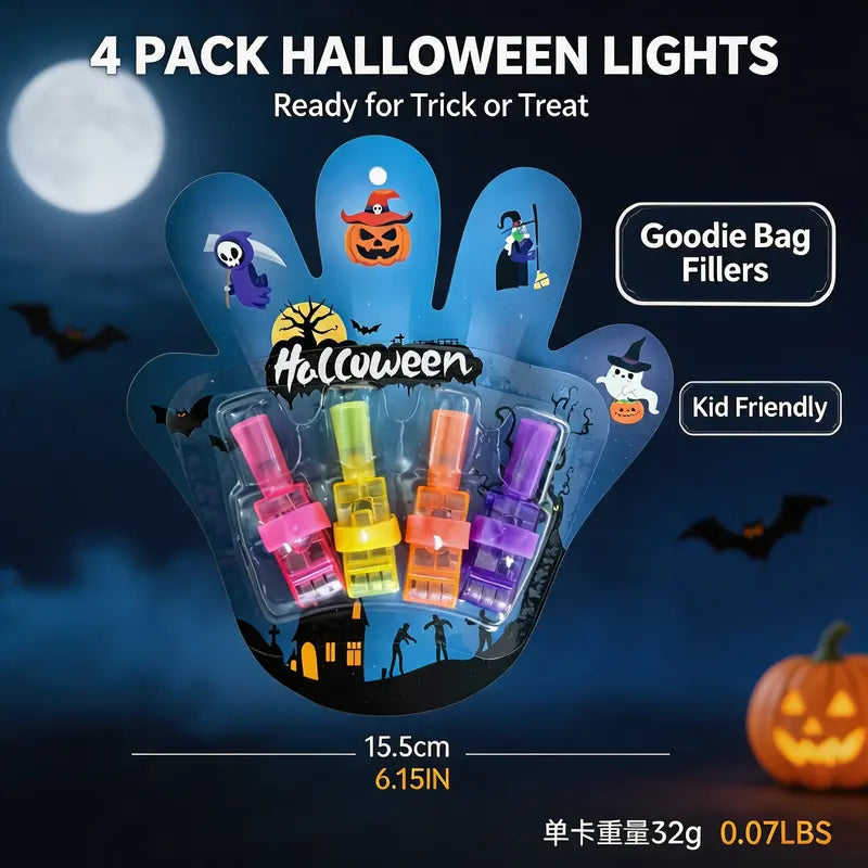 Halloween LED Finger Projection Lights – 8/16/24-Piece Party Favor Sets