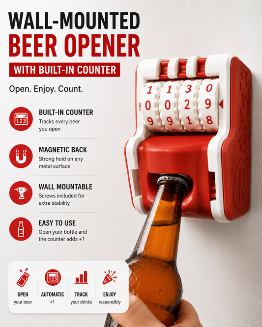 BrewCount Bottle Opener™ – Wall-Mounted Magnetic Bottle Opener with Built-In Beer Counter