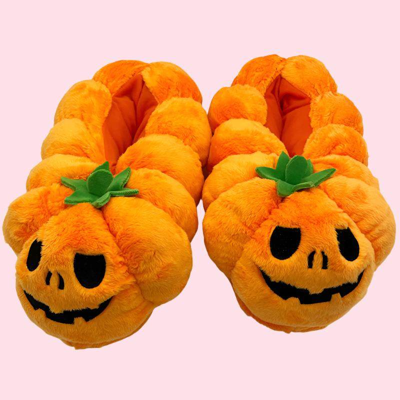 Feetoween™ Pumpkin Slippers — Plush Jack-O-Lantern Halloween Slippers