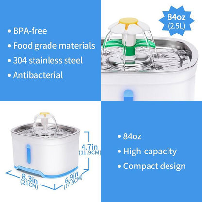 2.5L Stainless Steel Automatic Pet Water Fountain