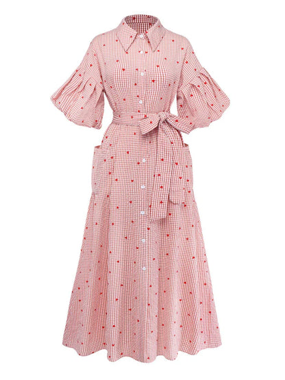 Women’s Pink Plaid Maxi Shirt Dress with Belt & Pocket | Valentine’s Day