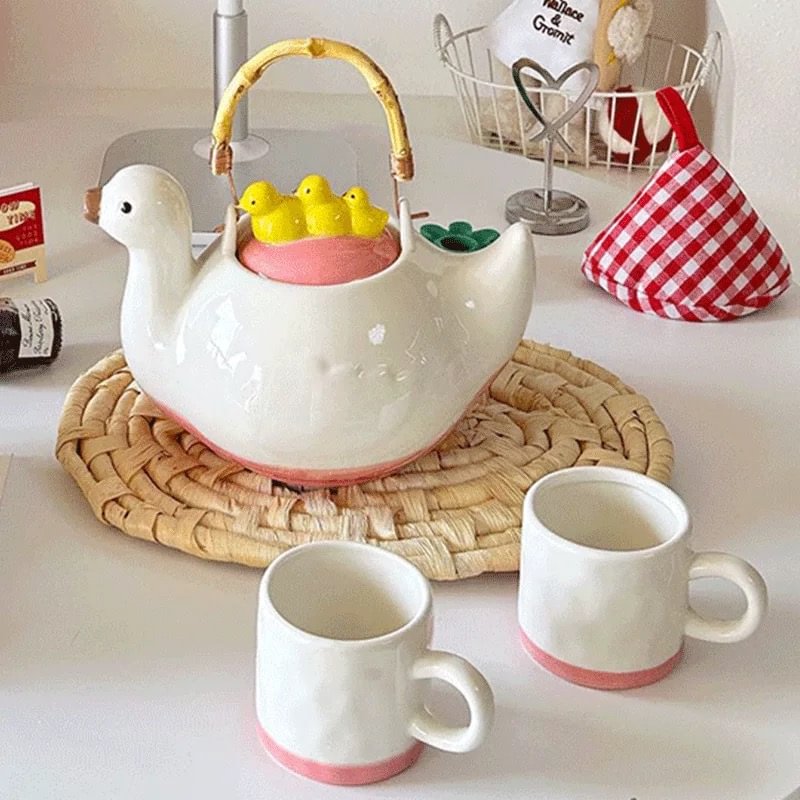 Cute Duck Ceramic Teapot Set - Portable Health Teapot for Home & Housewarming Gift