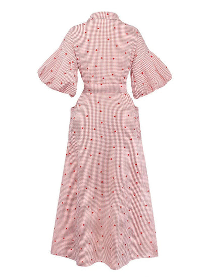 Women’s Pink Plaid Maxi Shirt Dress with Belt & Pocket | Valentine’s Day