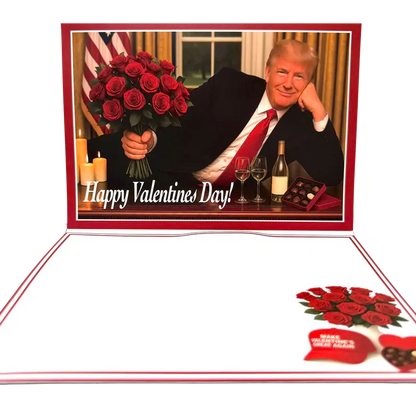 Trump Valentines Card - Funny Card for Republicans on Valentines Day with Red Roses and Wine Bottle Design