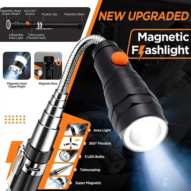 MagReachExtendable Magnetic Pickup Tool with LED Light