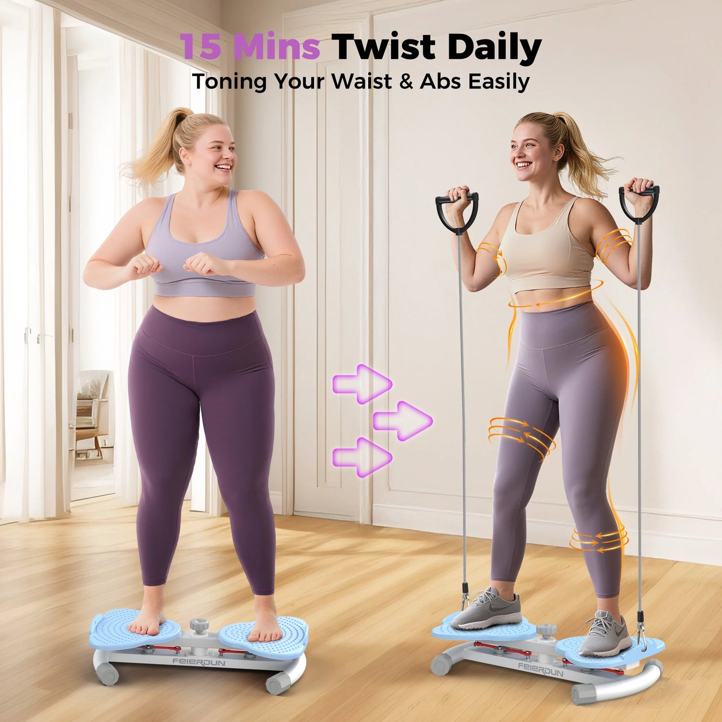 UPGO Slim Waist Twister – 330 lb Silent Core Workout Board for Women, Home Ab Trainer (Blue)