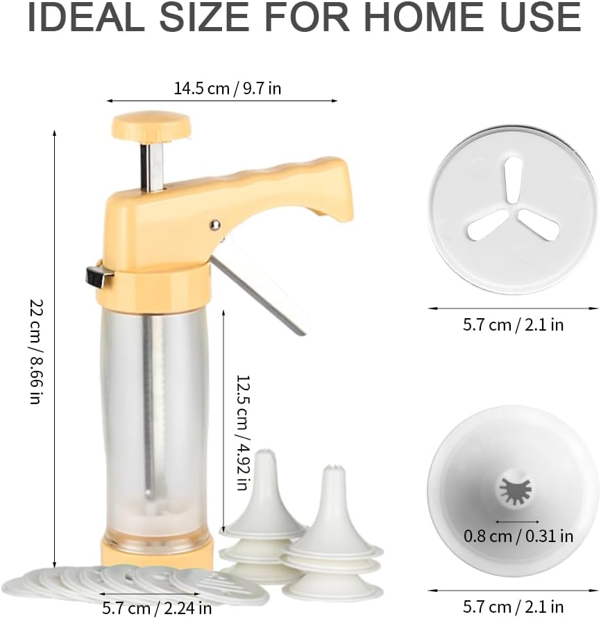 Ourokhome Cookie Press & Icing Gun – Biscuit Maker with 16 Discs and 6 Cake Decorating Tips, Yellow