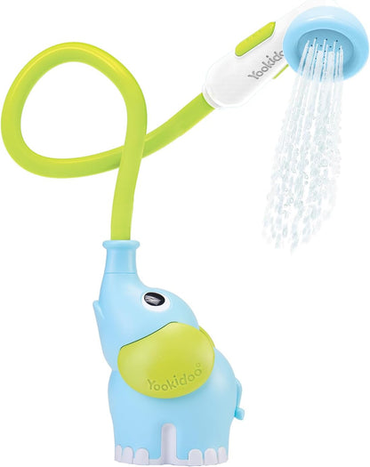 Yookidoo Elephant Baby Bath Shower Head – Fun Water Pump Rinser with Trunk Spout & Dual Flow Control, Safe Bath Toy for Infants & Newborns, Tub & Sink Use (Blue)