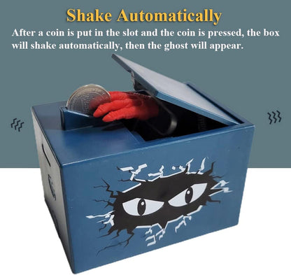Ghost Hand Piggy Bank – Funny Prank Coin Stealing Money Saving Box | Surprise Toy for Kids & Adults (Grey)