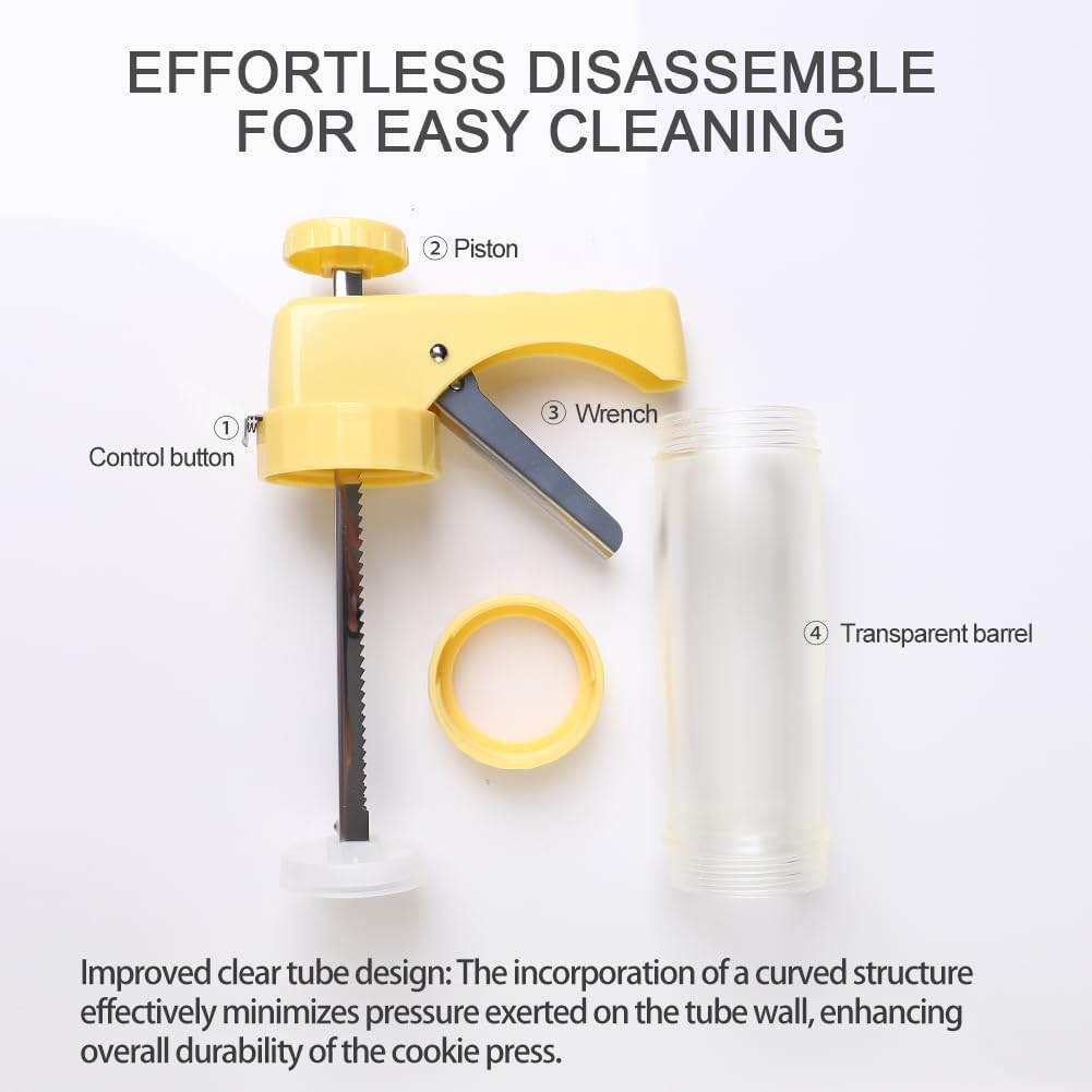 Ourokhome Cookie Press & Icing Gun – Biscuit Maker with 16 Discs and 6 Cake Decorating Tips, Yellow