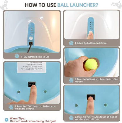 Automatic Dog Ball Launcher for Small Dogs – Interactive Fetch Machine with Adjustable 10–30 ft Launch Distance, Includes 15 Mini Tennis Balls (2”), Indoor & Outdoor Dog Toy (Blue)