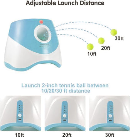 Automatic Dog Ball Launcher for Small Dogs – Interactive Fetch Machine with Adjustable 10–30 ft Launch Distance, Includes 15 Mini Tennis Balls (2”), Indoor & Outdoor Dog Toy (Blue)