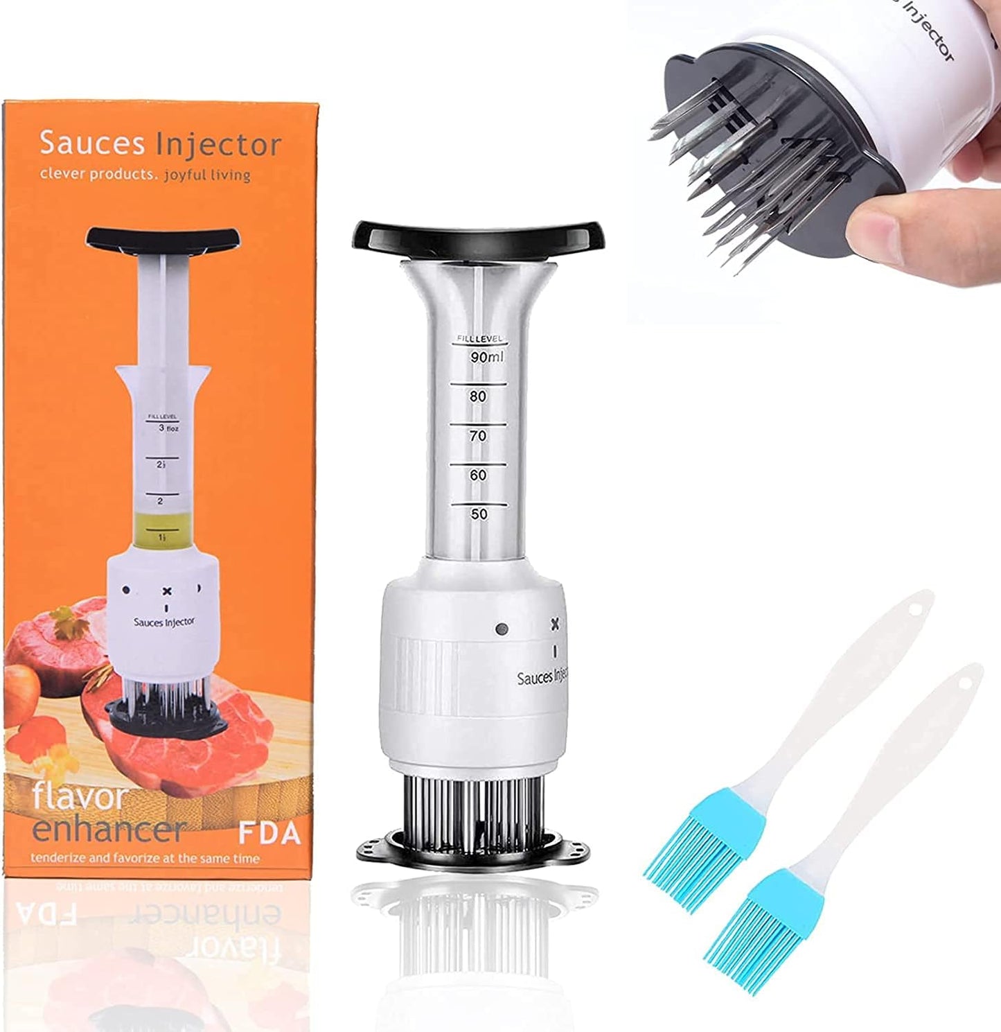 Stainless Steel Sharp Needle Blades Meat Injector 2 in 1
