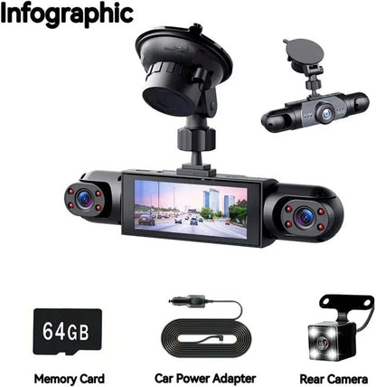 360° 4-Channel 1080P Dash Cam with IR Night Vision & 128GB Card
