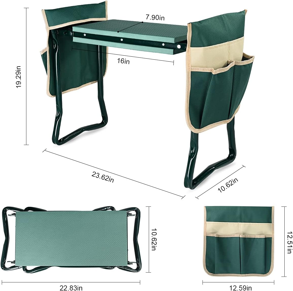 Garden Kneeler & Seat – Foldable Heavy-Duty Gardening Stool with Tool Pouches