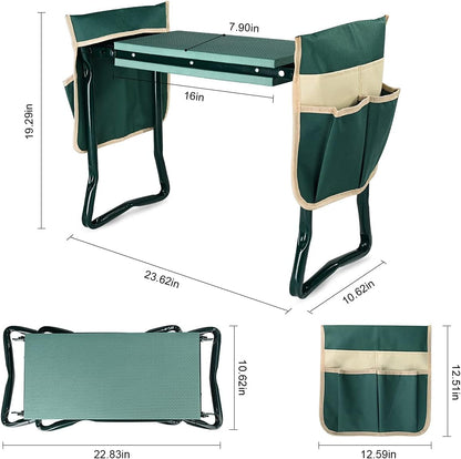 Garden Kneeler & Seat – Foldable Heavy-Duty Gardening Stool with Tool Pouches