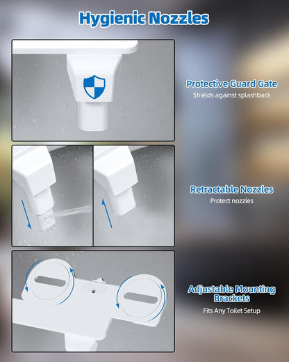 Hibbent Non-Electric Bidet Toilet Attachment – Dual Nozzle Fresh Water Bidet for Rear & Feminine Wash, Adjustable Water Pressure Control, Self-Cleaning Sprayer, Easy Install, White