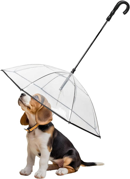 Pet Dog Transparent Umbrella, Clear Folding Adjustable Leash, Keeps Pet Dry in Rain (Bending Hook)