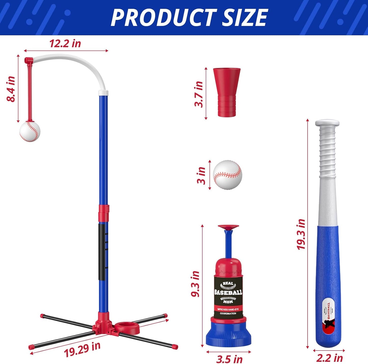 HYES 3-in-1 Kids Baseball Training Set – Auto Pitching Machine, Tee Ball & Hanging Practice Kit