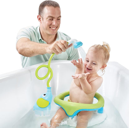 Yookidoo Elephant Baby Bath Shower Head – Fun Water Pump Rinser with Trunk Spout & Dual Flow Control, Safe Bath Toy for Infants & Newborns, Tub & Sink Use (Blue)