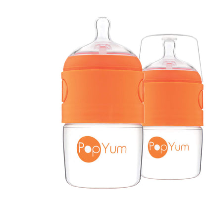 PopYum 5oz Anti-Colic Formula Mixing Baby Bottles, Pink, 2-Pack with #1 Slow Flow Nipples, BPA-Free, Natural Latch (150ml)