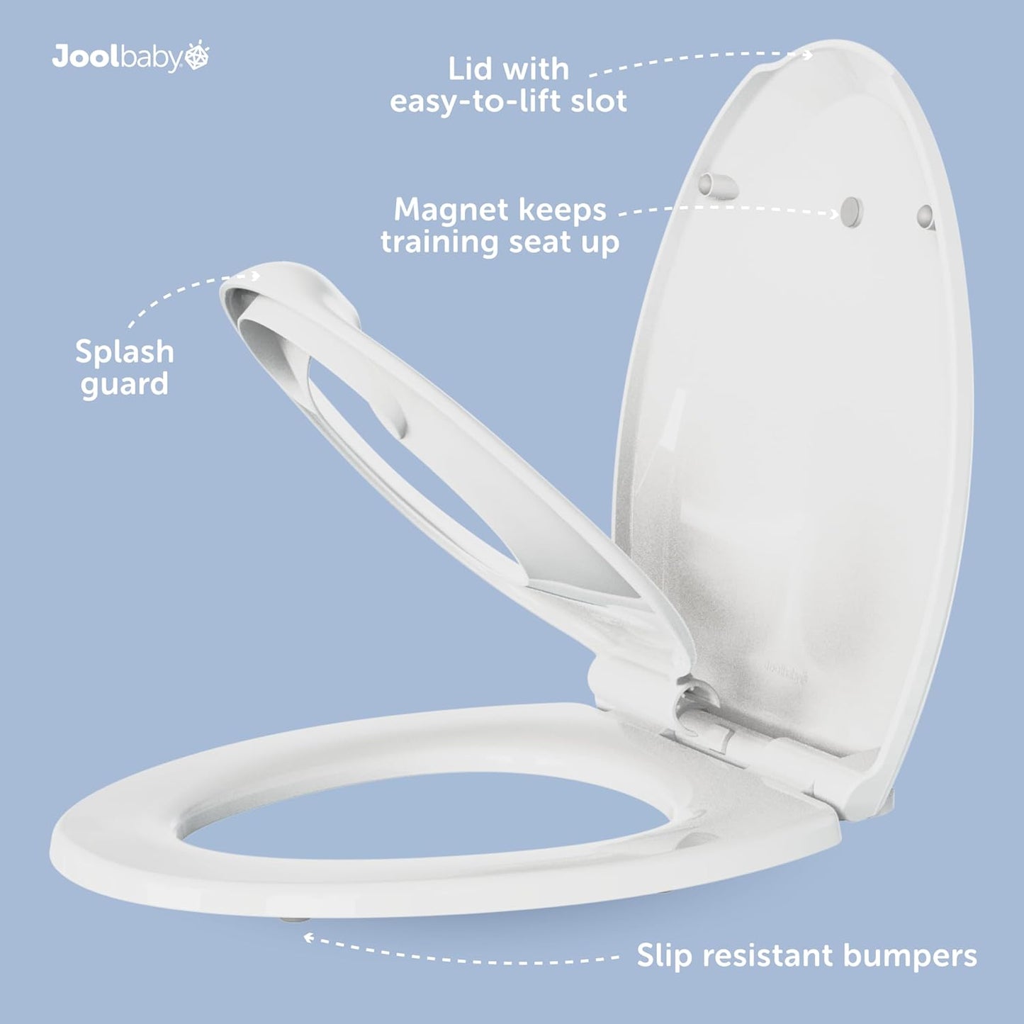 Jool Baby Quick Flip Elongated Toilet Seat with Built-In Toddler Potty & Splash Guard, Slow-Close Design