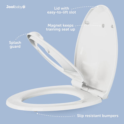 Jool Baby Quick Flip Elongated Toilet Seat with Built-In Toddler Potty & Splash Guard, Slow-Close Design