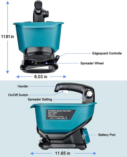 Cordless Salt Spreader for Makita 18V Battery – Handheld Lawn & Garden Fertilizer Spreader for Grass Seed, Fertilizer, Rock Salt & Ice Melt (Battery Not Included)