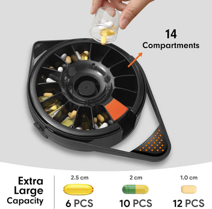 Fullicon Pill Dispenser with 14 Large Compartments & Child-Proof Lock