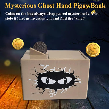 Ghost Hand Piggy Bank – Funny Prank Coin Stealing Money Saving Box | Surprise Toy for Kids & Adults (Grey)