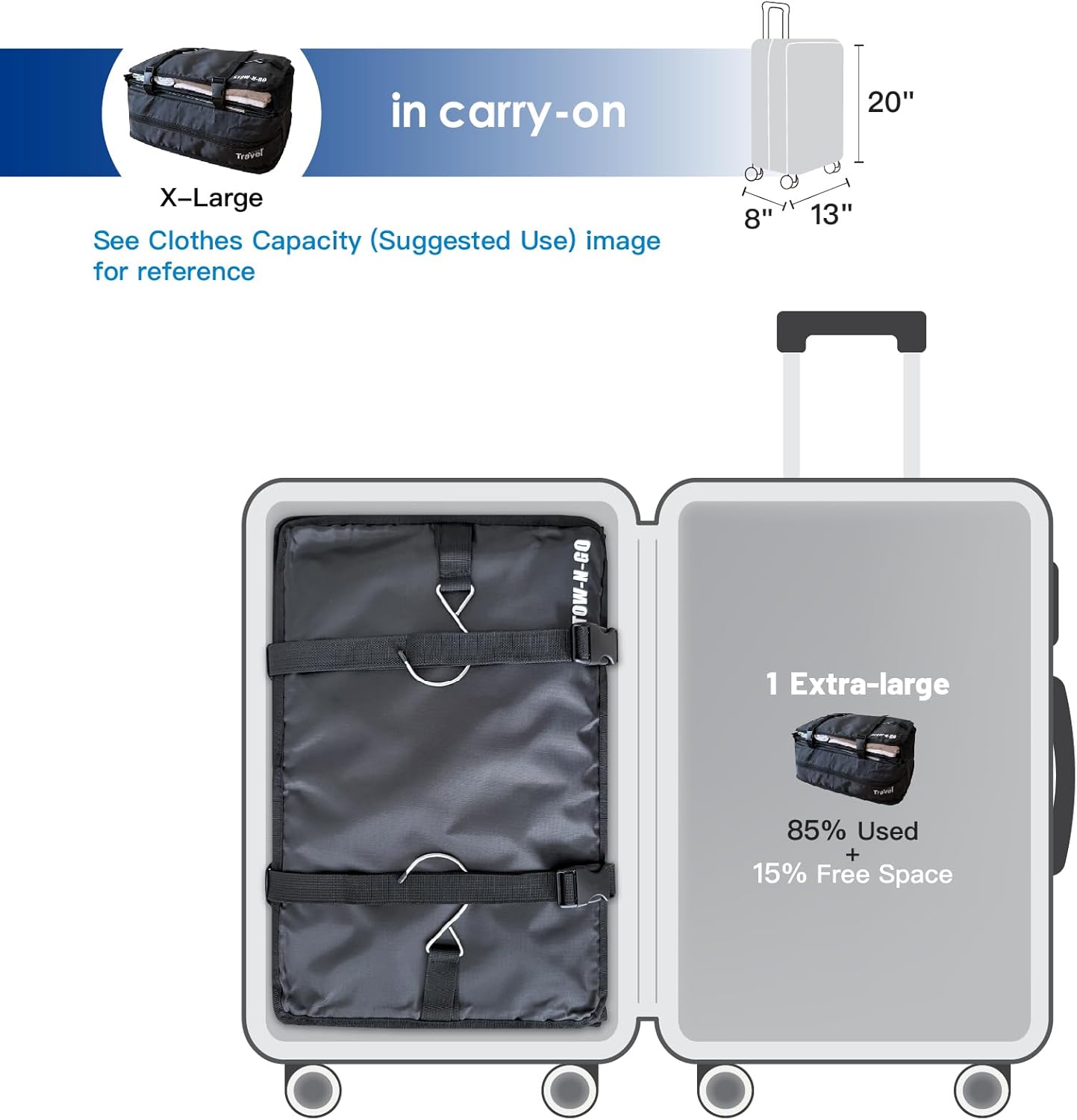 Grand Fusion Stow-N-Go Packing Organizer – Hanging Travel Shelves for Luggage Black - XL