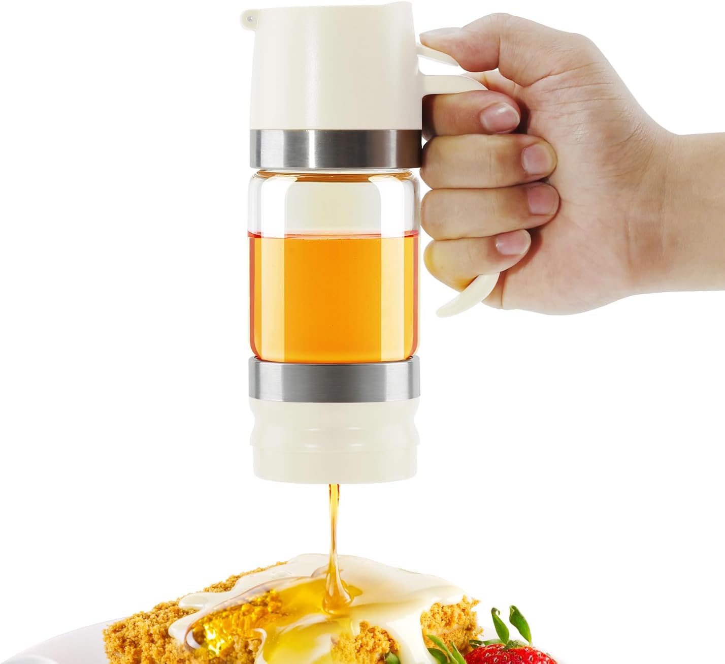 Aelga Glass Honey Dispenser Pot, No-Drip Honey Jar with Lid, 9 oz Capacity, Elegant White Design