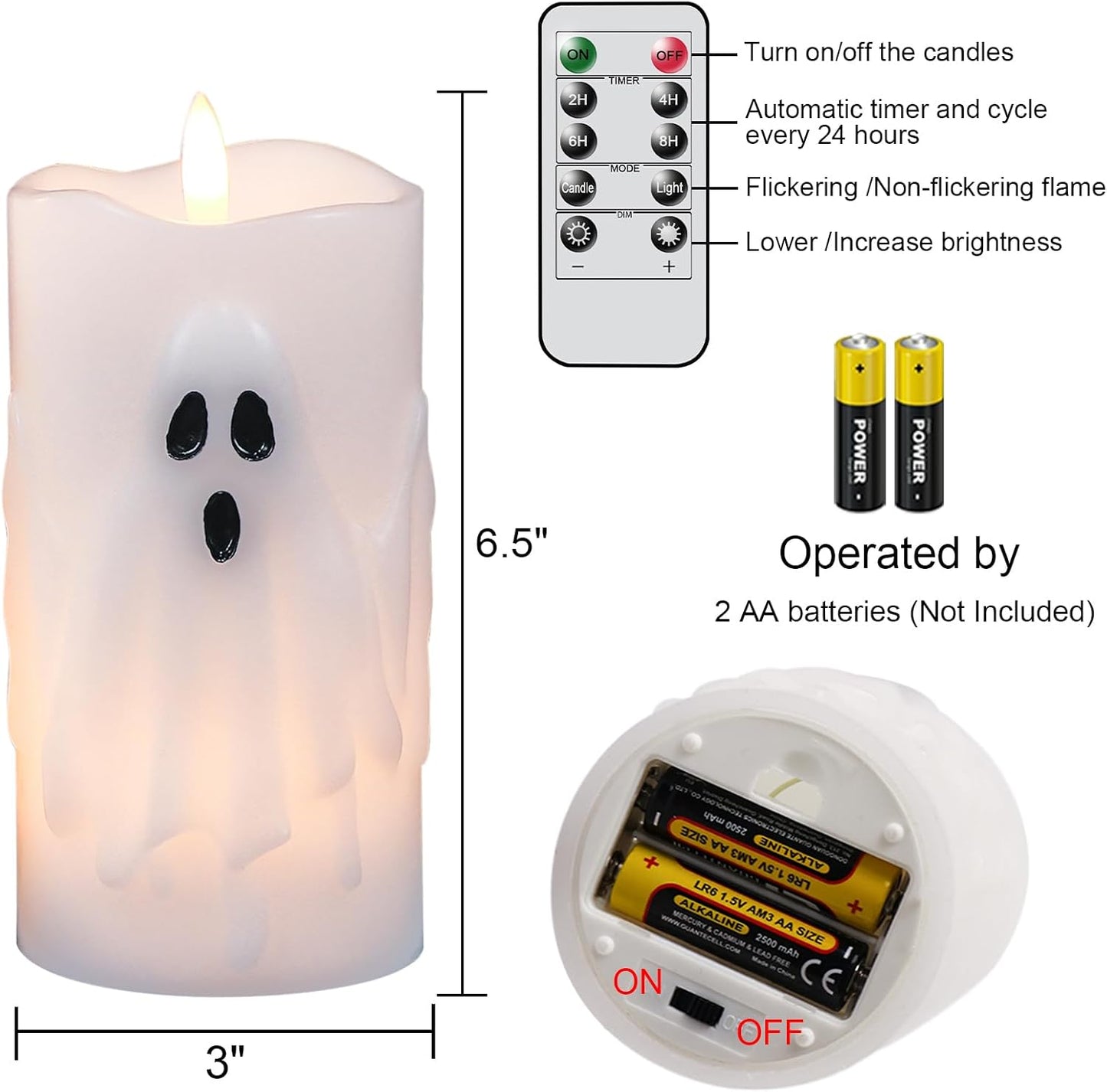 BooGlow Ghost Flameless Halloween Candles