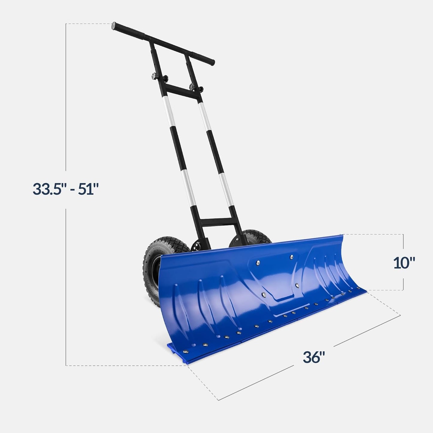 Best Choice Products 36" Heavy-Duty 2-Wheel Snow Pusher with Galvanized Blade – Adjustable Handle & Blade Angle for Easy Snow Removal (Blue)