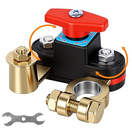 Car Battery Shut-Off Switch – Knob-Control Battery Disconnect with Pure Copper Terminals for 12V/24V Vehicles, RVs, Boats, Trucks, and Off-Road Applications