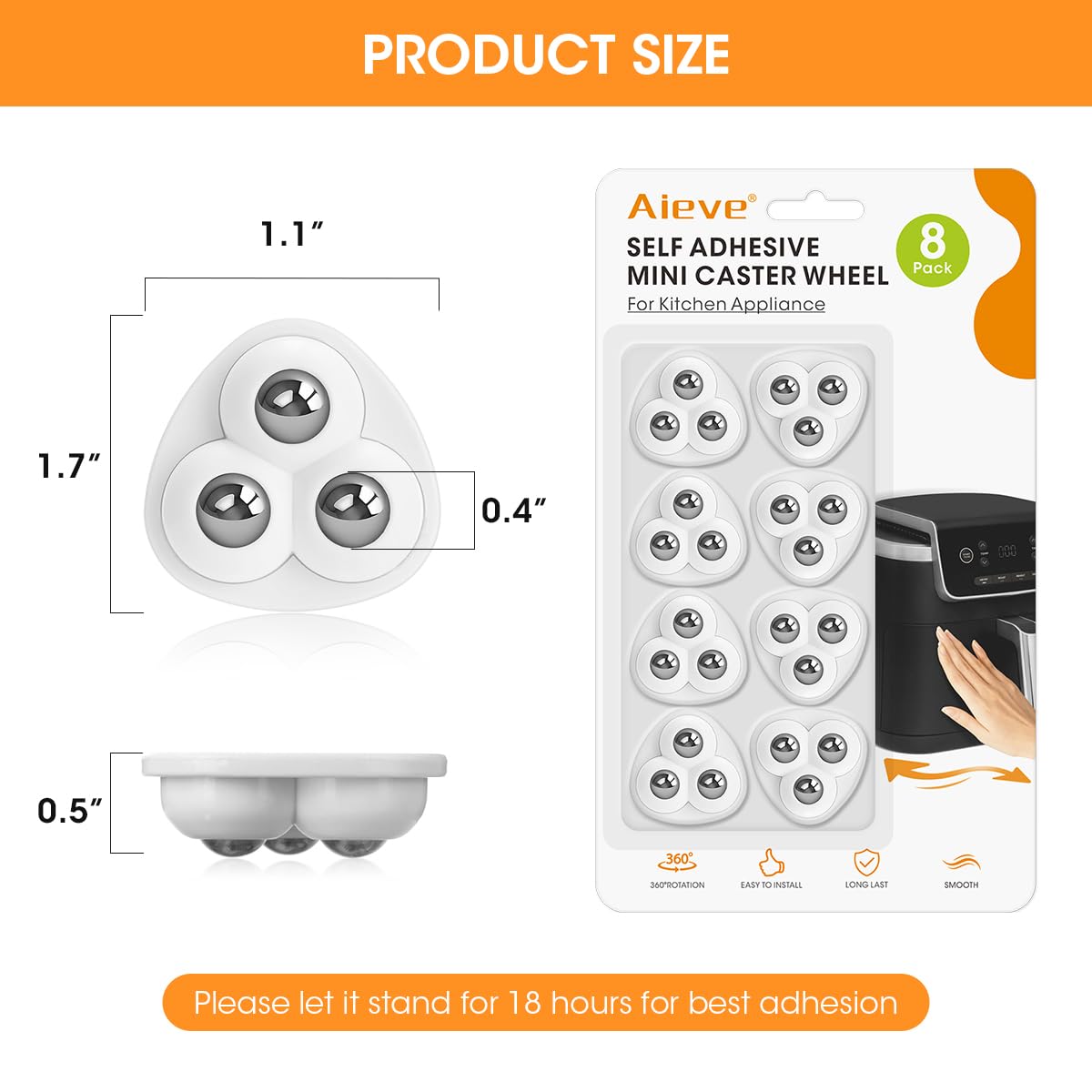 Self-Adhesive Mini Caster Wheels – 360° Appliance Sliders (8 Pack)