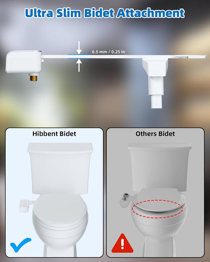 Hibbent Non-Electric Bidet Toilet Attachment – Dual Nozzle Fresh Water Bidet for Rear & Feminine Wash, Adjustable Water Pressure Control, Self-Cleaning Sprayer, Easy Install, White
