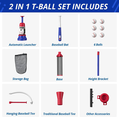 HYES 3-in-1 Kids Baseball Training Set – Auto Pitching Machine, Tee Ball & Hanging Practice Kit