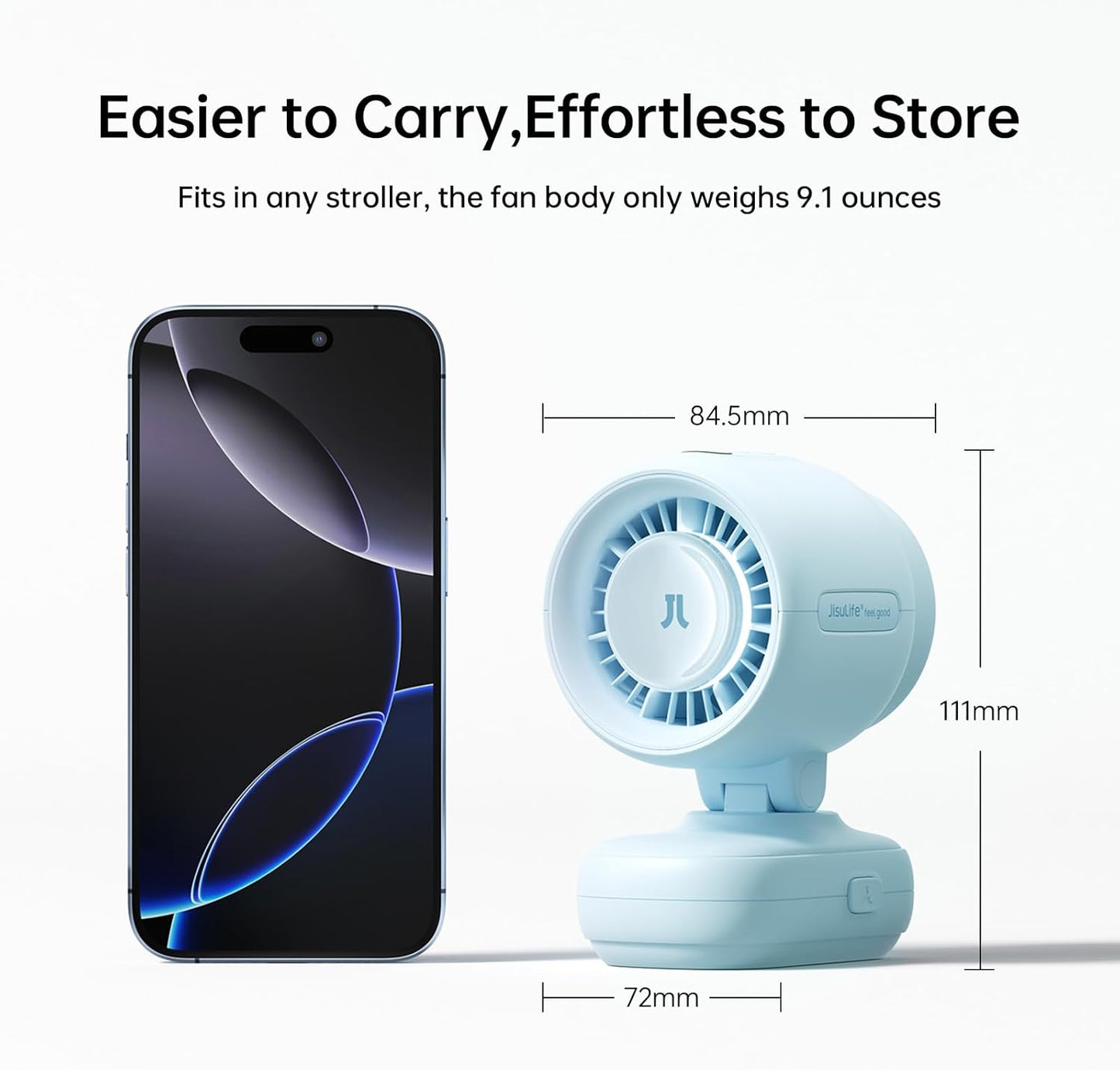 Baby Stroller Fan – Portable Mini Fan with 38H Battery, Night Light & Detachable Design (Blue)