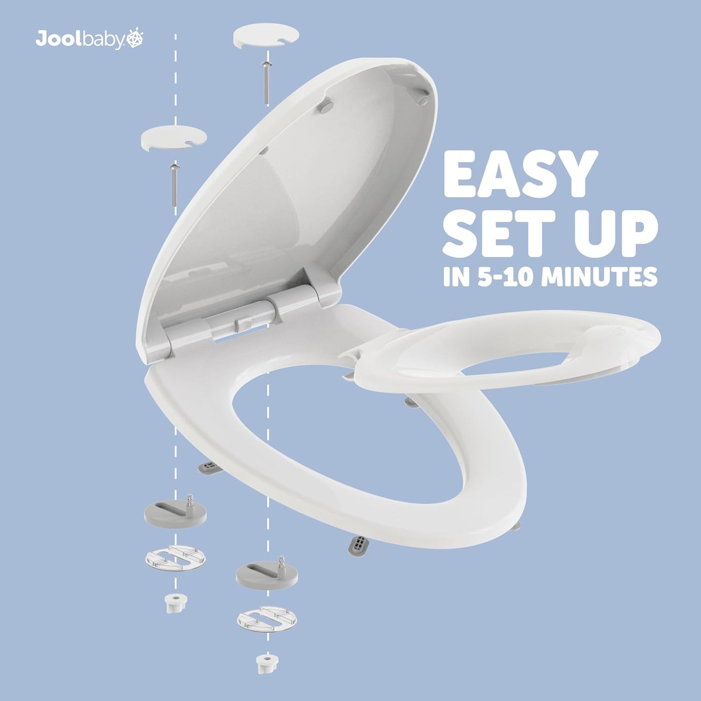 Jool Baby Quick Flip Elongated Toilet Seat with Built-In Toddler Potty & Splash Guard, Slow-Close Design