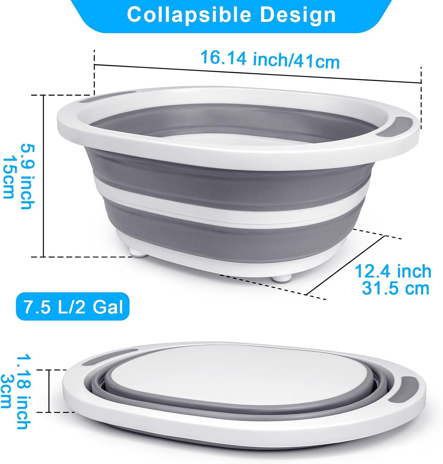 Collapsible 2-in-1 Wash Basin & Cutting Board (7.5L)