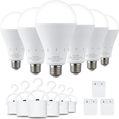 DEBAOBULB Rechargeable Emergency Light Bulbs (6-Pack), Battery Backup LED Bulbs 6000K Daylight, E26 Base 9W (60W Equivalent), 1200mAh, 120V for Power Outages, Camping & Hurricanes
